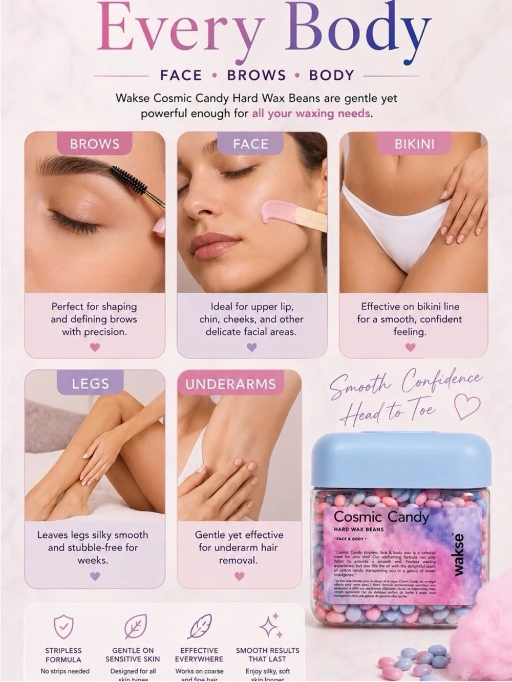 Wakse Cosmic Candy Hard Wax Beans Face & Body Wax • 8.8oz • Cotton Candy • NWT